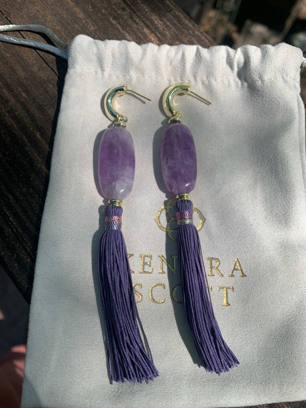 Kendra Scott Insley Amethyst Stone with Purple Tassel Drop Earrings